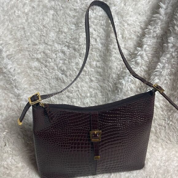 Etienne Aigner Handbags - Etienne Aigner leather burgundy reptile print shoulder bag gold tone hardwares